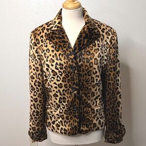 A Line Leopard Print Velour Blazer Jacket Size 16